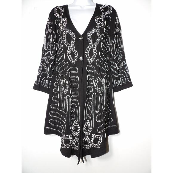 Yaze Handmade Cardigan Med Beaded Embroidered Black Asymmetrical Hem Artsy Boho - Picture 2 of 15